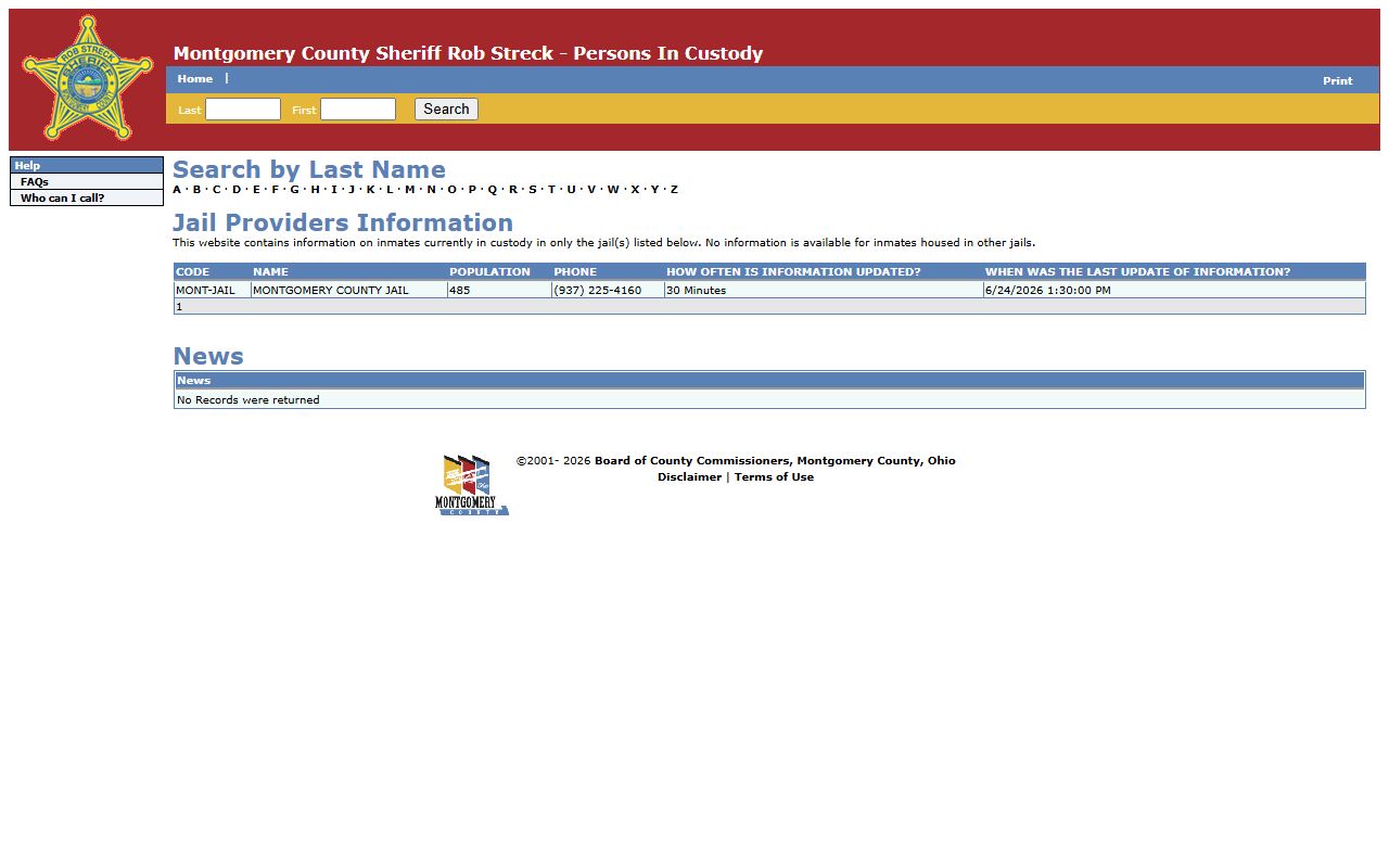 Montgomery County Jail roster search for current inmate records