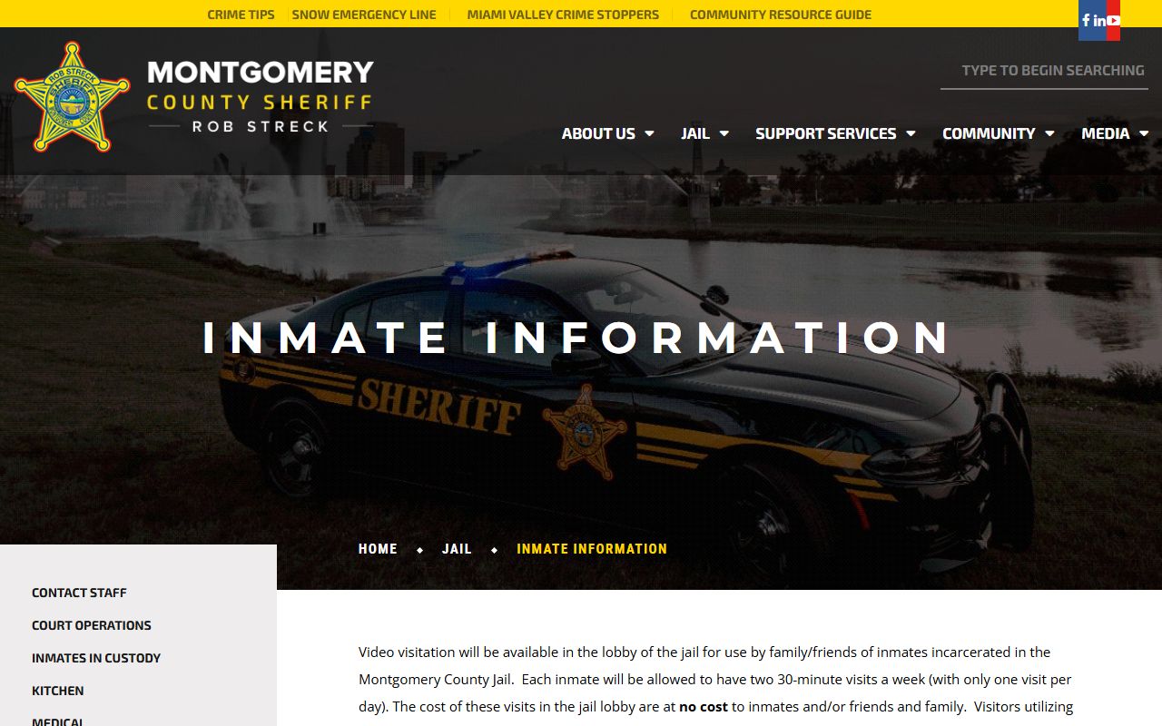 Montgomery County Jail visitation money mail and phone inmate information