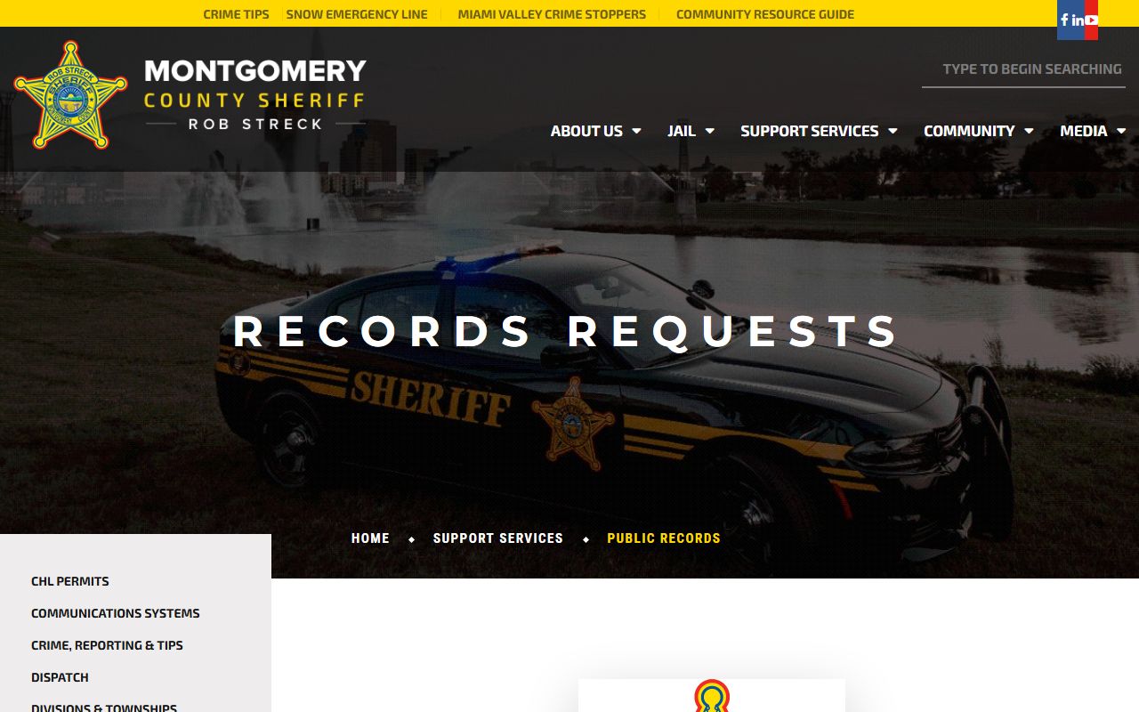 Montgomery County Sheriff's Office public records request page